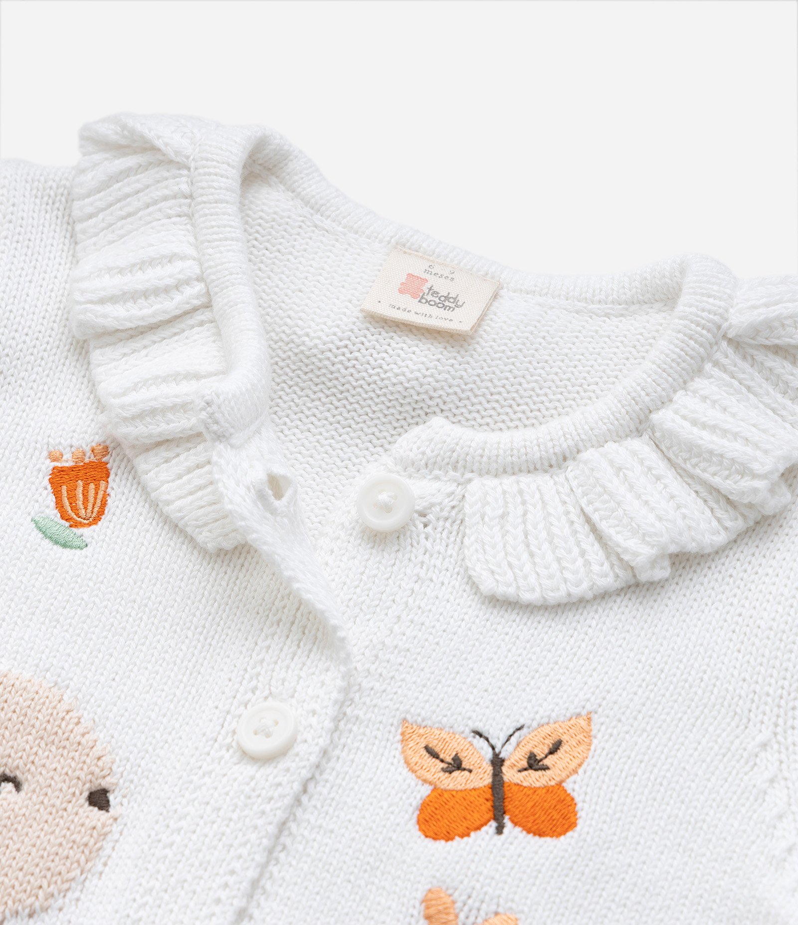 Cardigan Ifantil com Babado e Bordado Coelho - Tam RN a 18 meses Branco 7