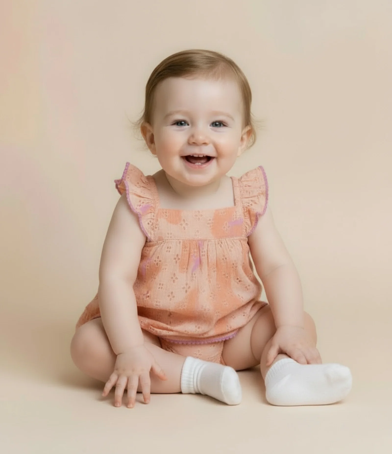 Vestido Infantil com Babados Broderie e Borboletas - Tam 0 a 18 meses Laranja 1