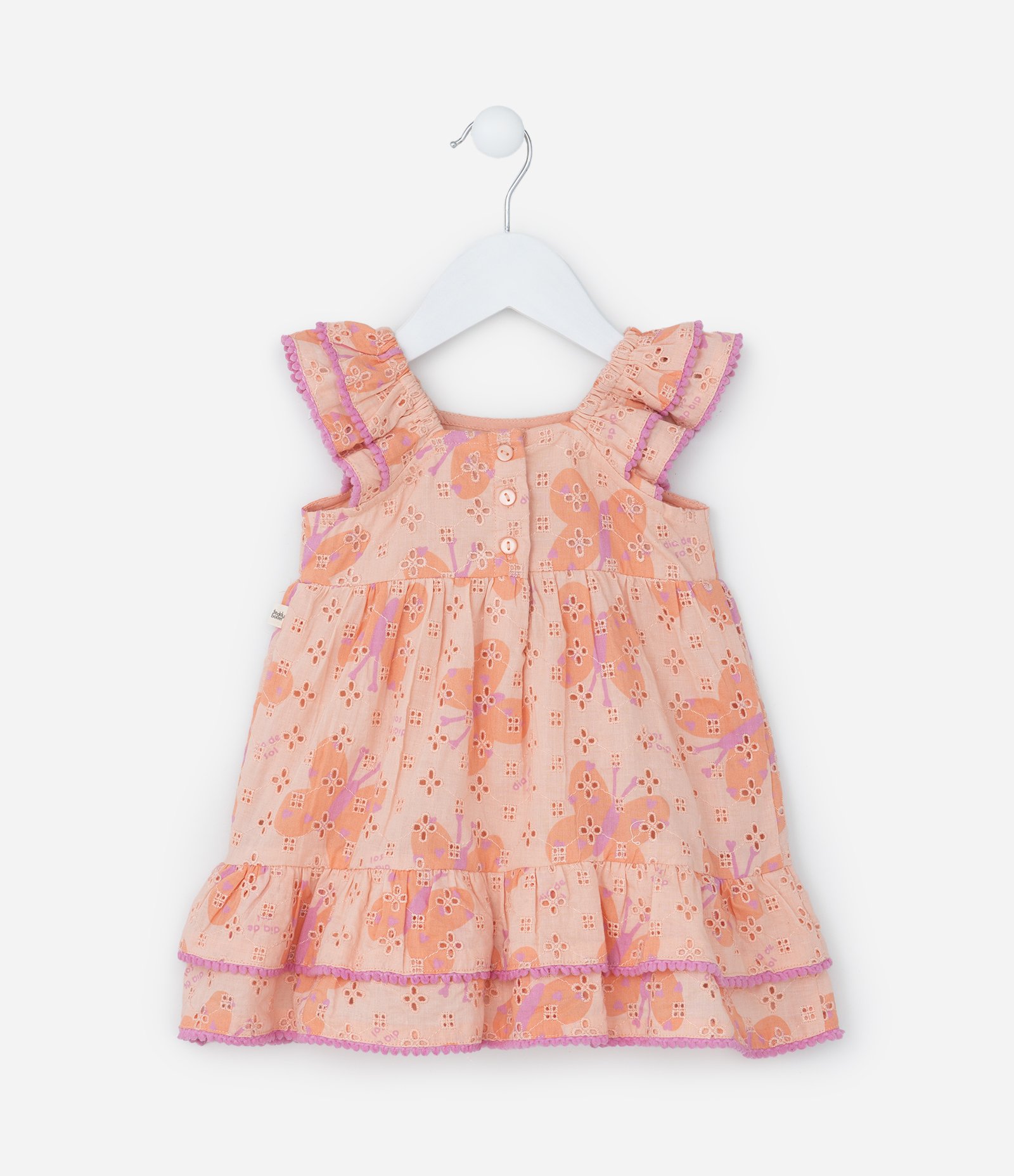 Vestido Infantil com Babados Broderie e Borboletas - Tam 0 a 18 meses Laranja 3