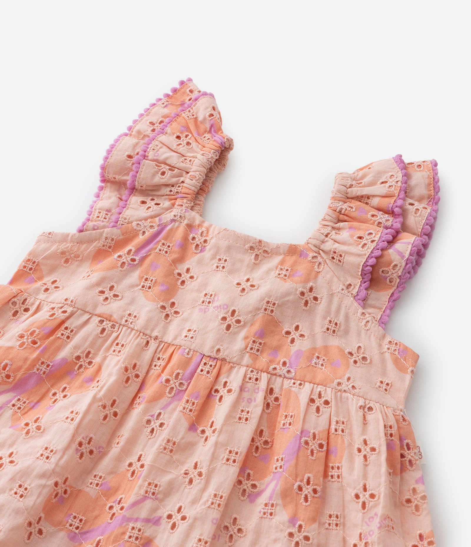 Vestido Infantil com Babados Broderie e Borboletas - Tam 0 a 18 meses Laranja 6