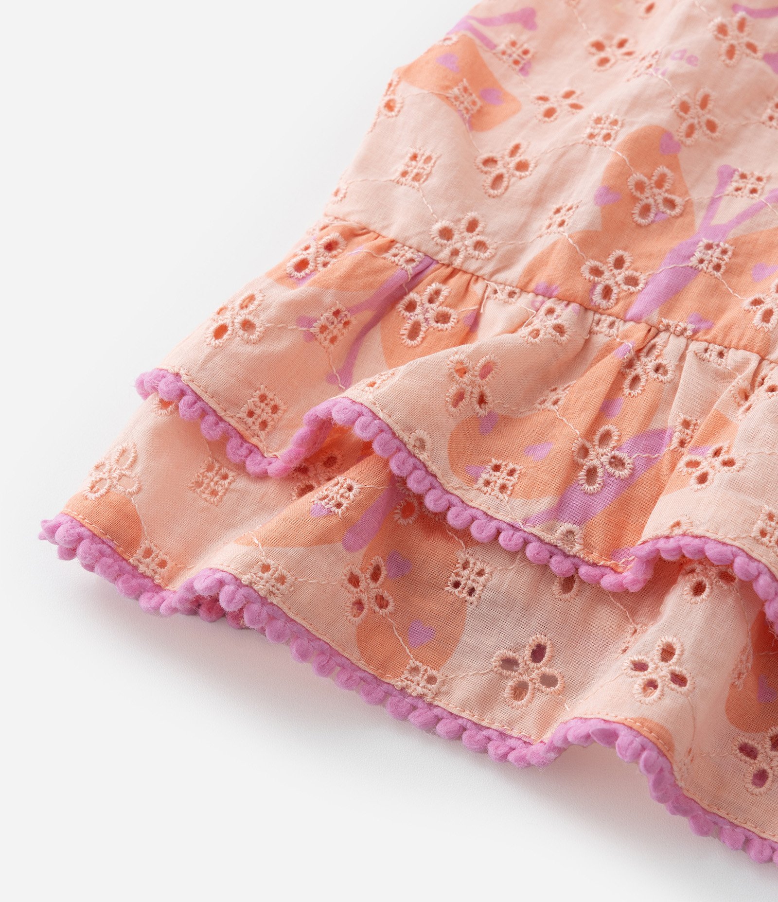 Vestido Infantil com Babados Broderie e Borboletas - Tam 0 a 18 meses Laranja 7