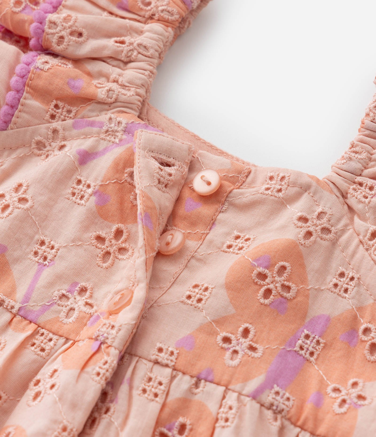 Vestido Infantil com Babados Broderie e Borboletas - Tam 0 a 18 meses Laranja 8