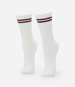 Meia Cano Alto em Algodão com Estampa Listras e Lettering Play Hard