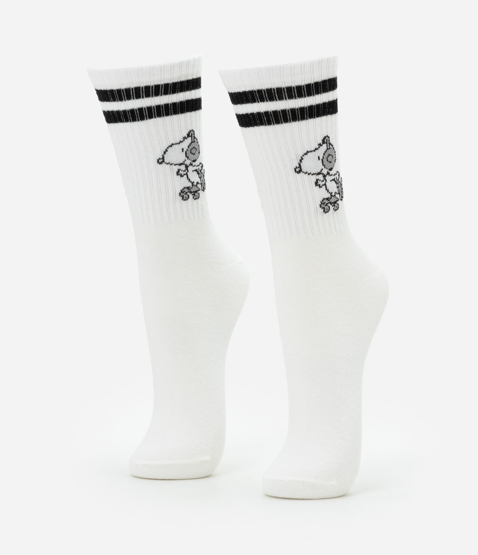 Meia Cano Alto em Algodão Estampada Snoopy de Patins Branco 1