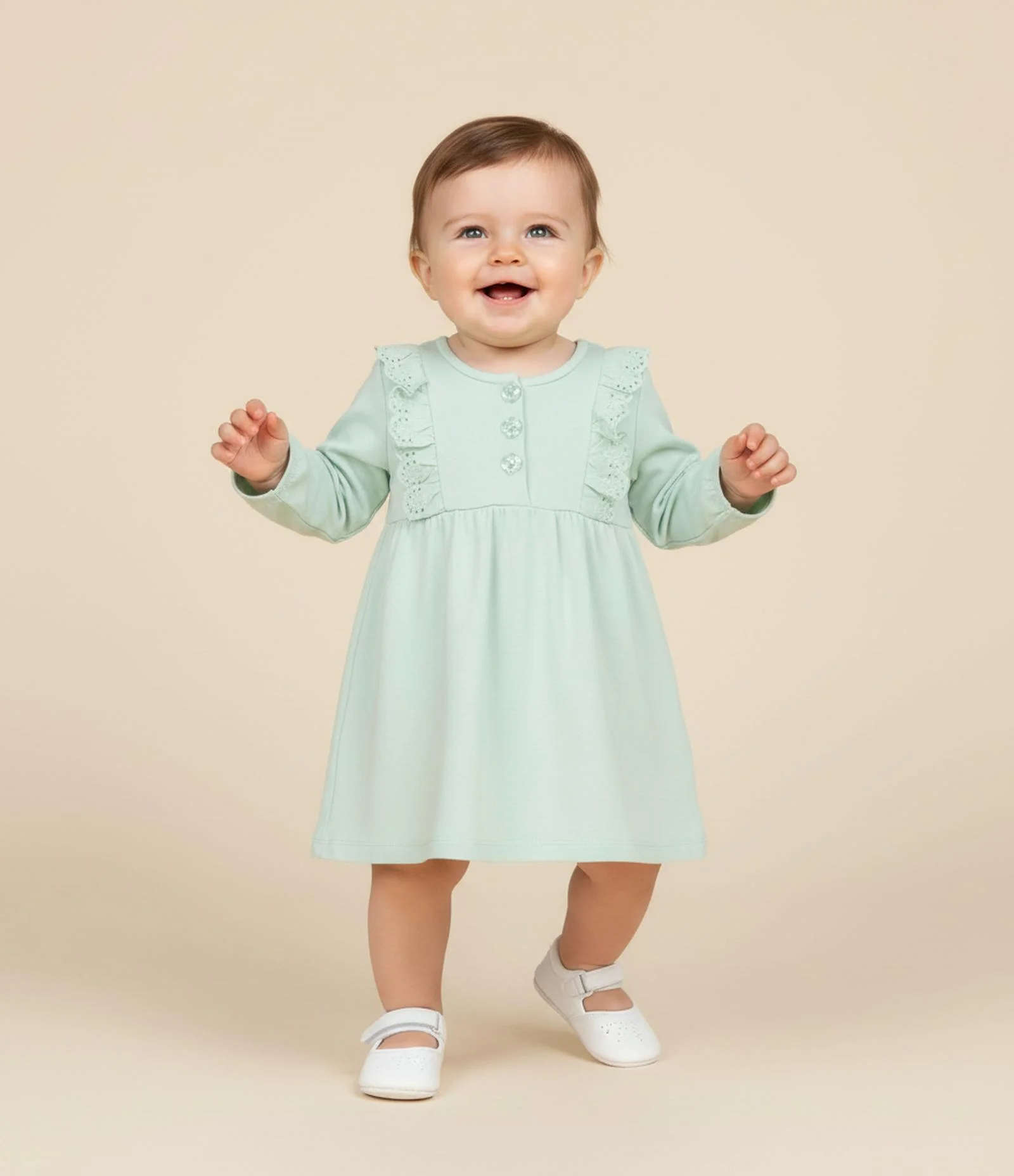 Vestido Infantil com Babadinhos e Calcinha - Tam 0 a 18 meses Verde 1
