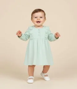 Vestido Infantil com Babadinhos e Calcinha - Tam 0 a 18 meses
