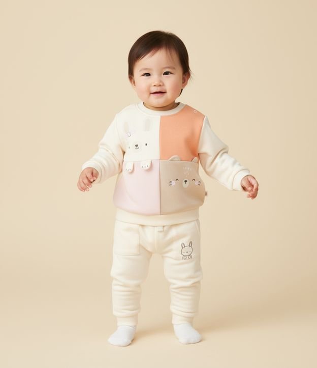 Conjunto Infantil com Recortes e Cara de Bichinhos - Tam 0 a 18 meses