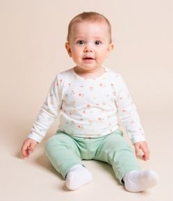 Conjunto Infantil em Suedine com Bordado Flor - Tam RN a 18 meses