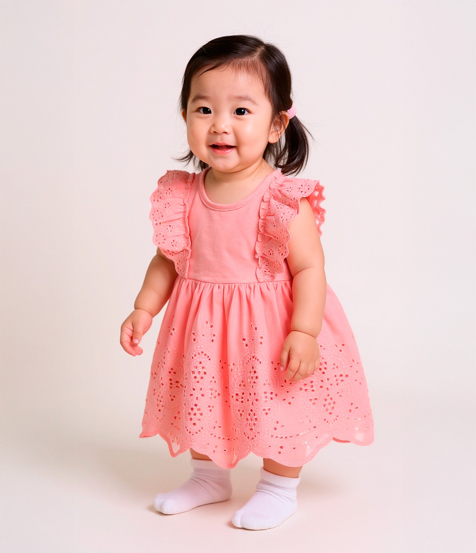 Vestido Body Infantil com Babado Broderie - Tam 0 a 18 meses Rosa 2