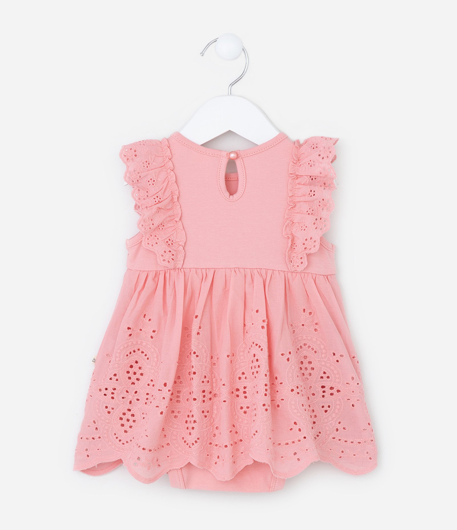 Vestido Body Infantil com Babado Broderie - Tam 0 a 18 meses Rosa 4