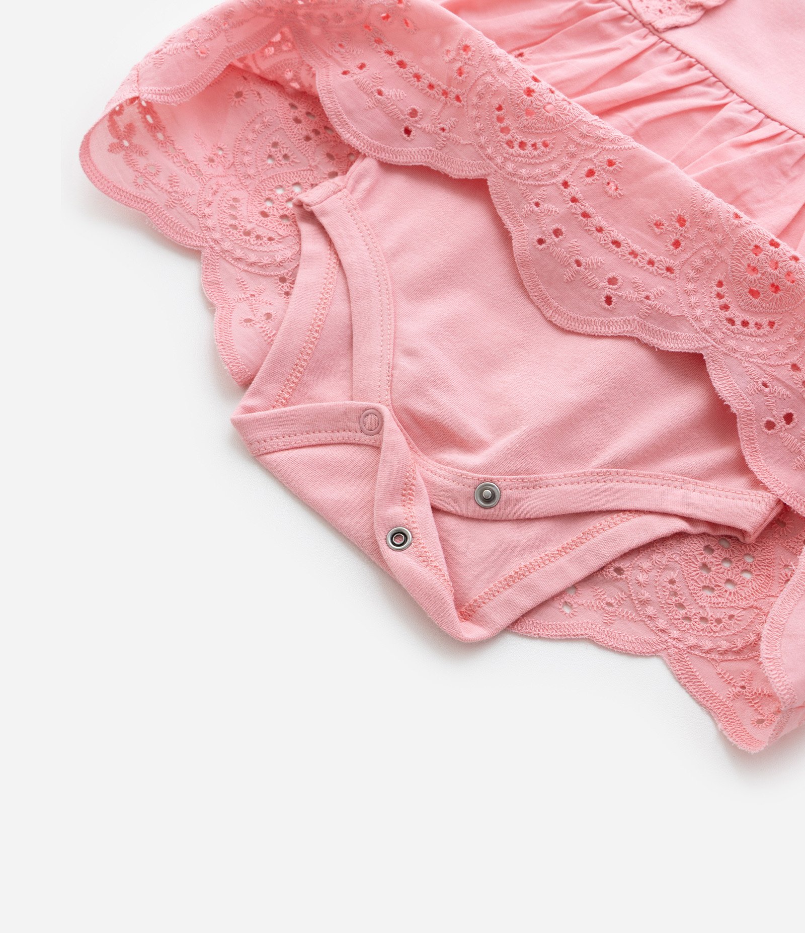 Vestido Body Infantil com Babado Broderie - Tam 0 a 18 meses Rosa 8
