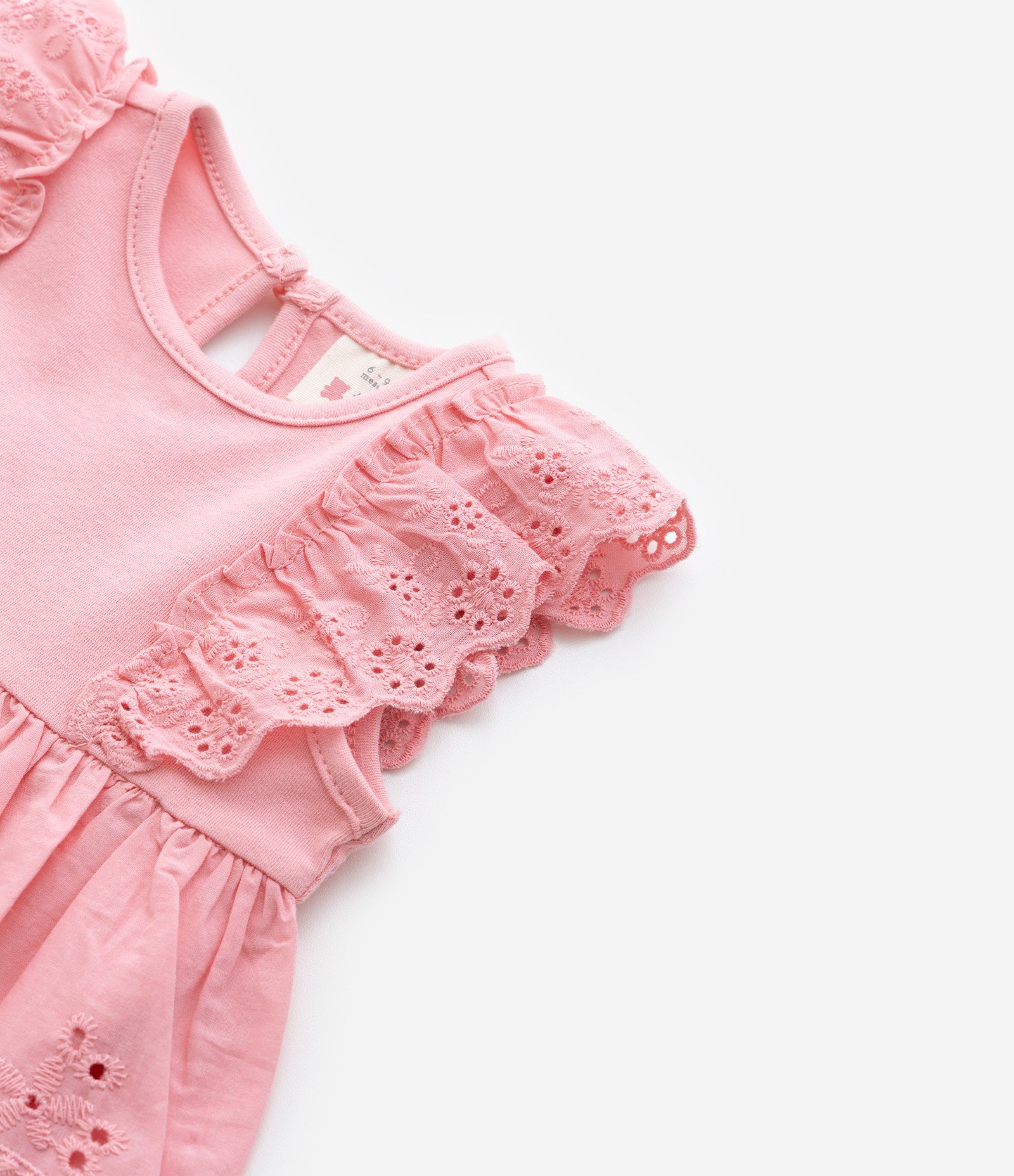 Vestido Body Infantil com Babado Broderie - Tam 0 a 18 meses Rosa 9