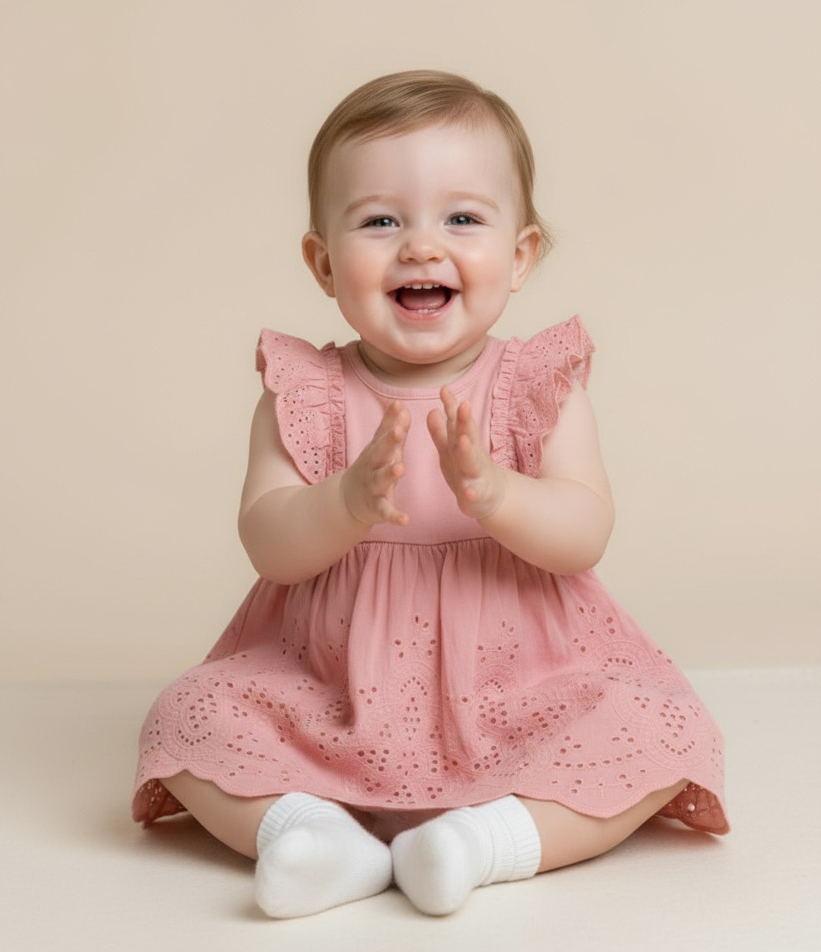 Vestido Body Infantil com Babado Broderie - Tam 0 a 18 meses Rosa 1