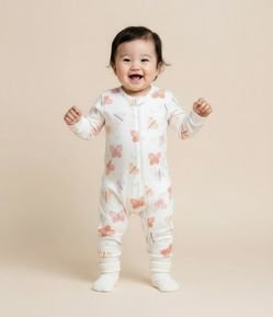 Macacão Infantil Tricô com Borboleta - Tam RN a 18 Meses