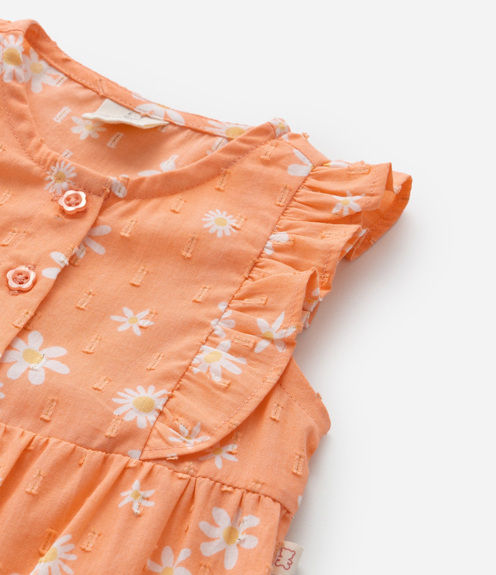 Macaquinho Infantil em Tricoline Floral com Babados - Tam 0 a 18 meses Laranja 5