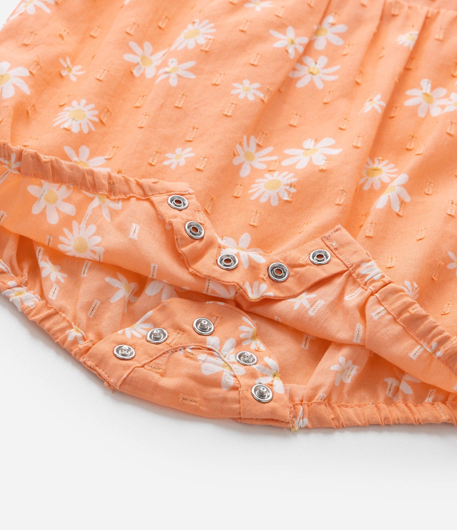 Macaquinho Infantil em Tricoline Floral com Babados - Tam 0 a 18 meses Laranja 6