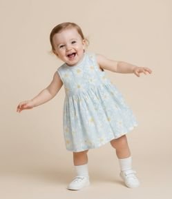 Vestido Infantil em Broderie Estampado de Margaridas com Calcinha - Tam 0 a 18 meses