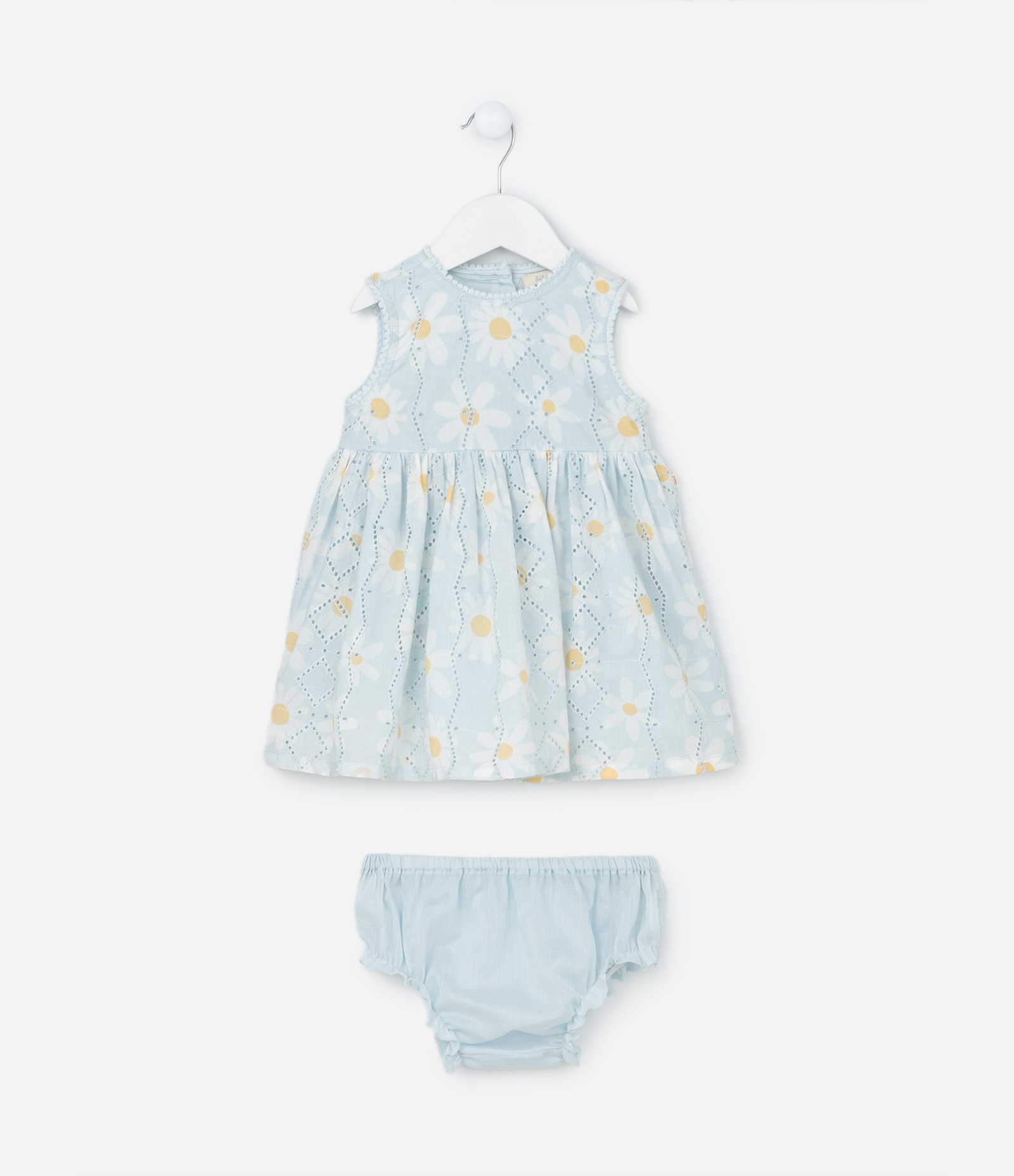 Vestido Infantil em Broderie Estampado de Margaridas com Calcinha - Tam 0 a 18 meses Azul 9