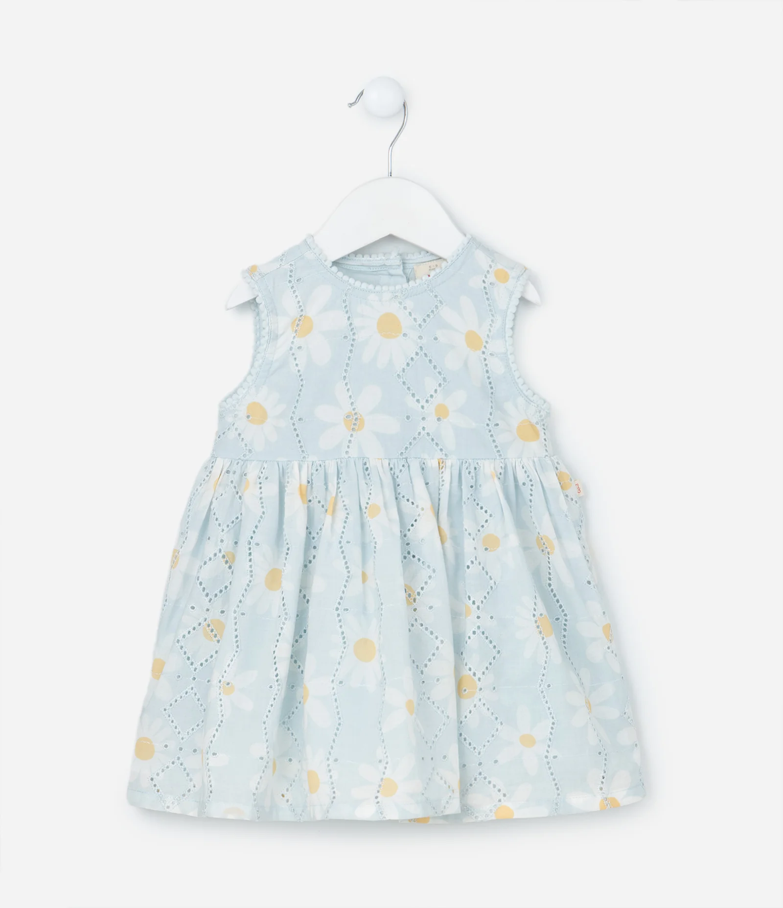 Vestido Infantil em Broderie Estampado de Margaridas com Calcinha - Tam 0 a 18 meses Azul 2