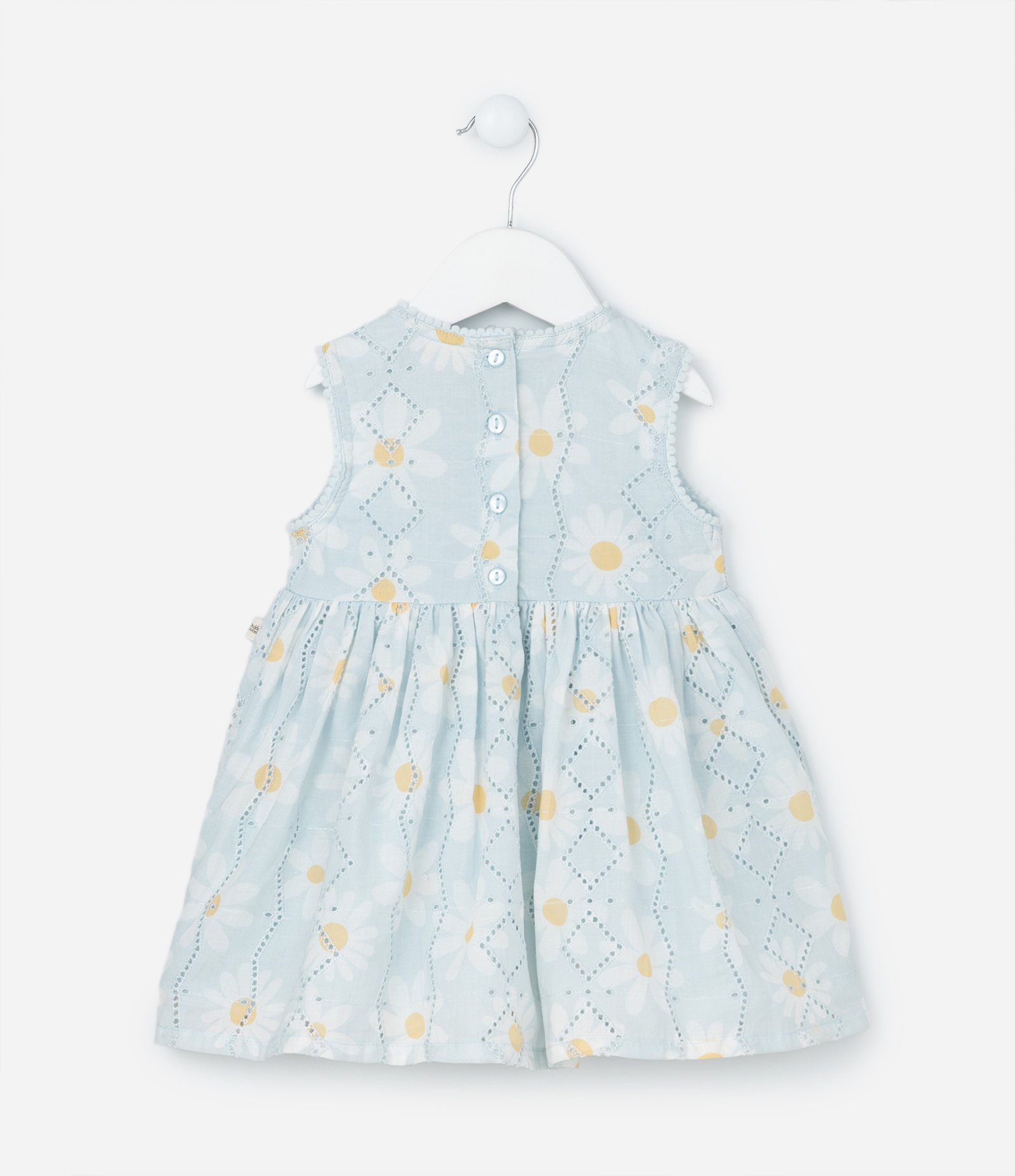 Vestido Infantil em Broderie Estampado de Margaridas com Calcinha - Tam 0 a 18 meses Azul 3