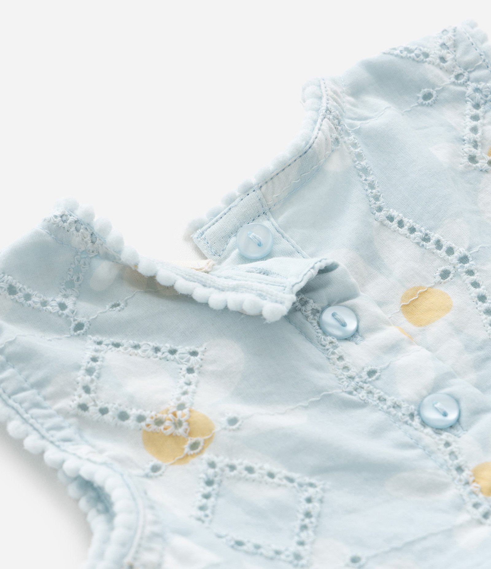 Vestido Infantil em Broderie Estampado de Margaridas com Calcinha - Tam 0 a 18 meses Azul 6