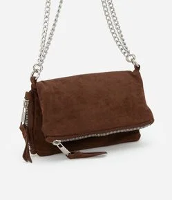 Carteira Envelope Grande em PU com Zíper e Alça de Corrente