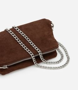 Carteira Envelope Grande em PU com Zíper e Alça de Corrente