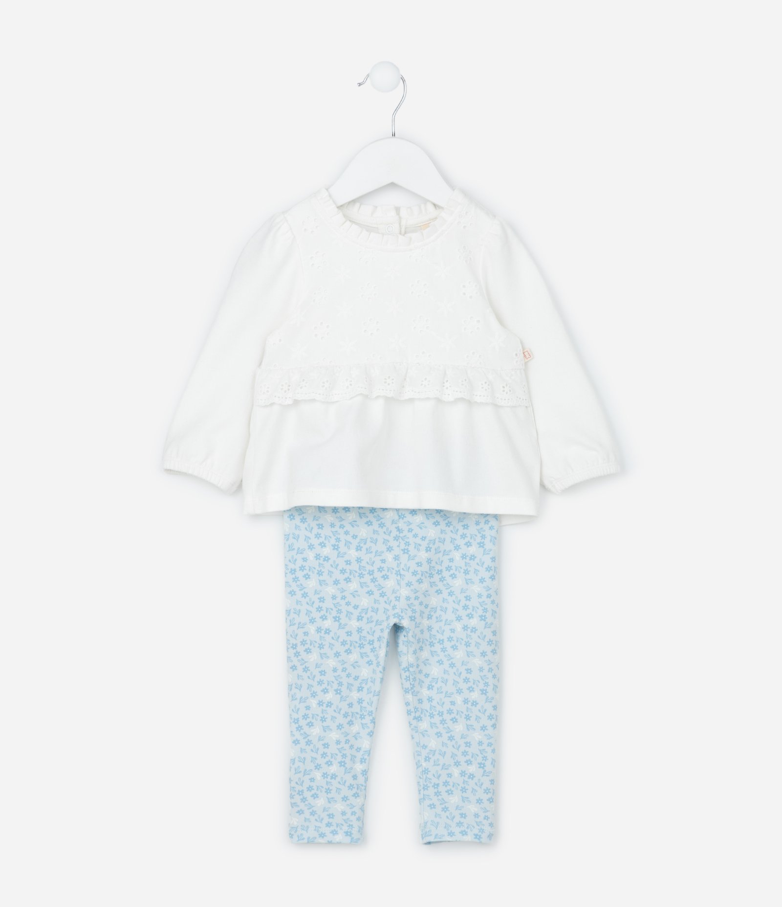 Conjunto Infantil com Babadinho e Textura em Broderie - Tam 0 a 18 meses Branco/Azul 3
