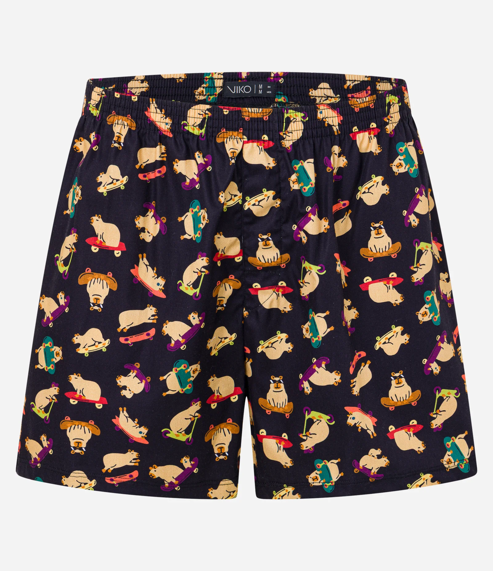 Cueca Samba Canção em Tricoline com Estampa de Capivara Esportiva Preto/Bege/Verde 1