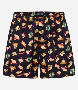 Cueca Samba Canção em Tricoline com Estampa de Capivara Esportiva