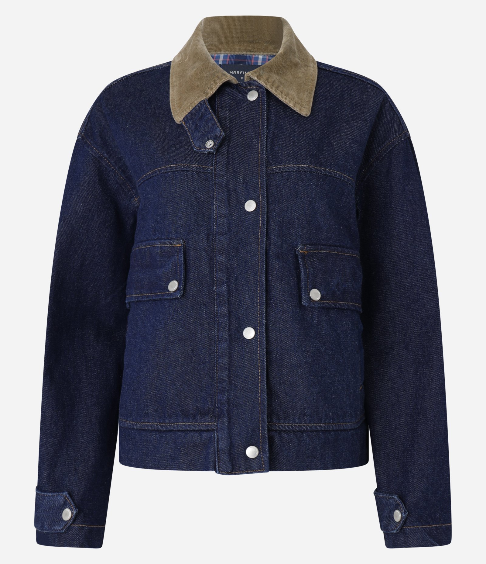 Jaqueta Trucker em Jeans com Gola Contrastante Azul