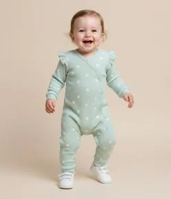 Macacão Infantil Canelado com Babadinhos - Tam RN a 18 meses