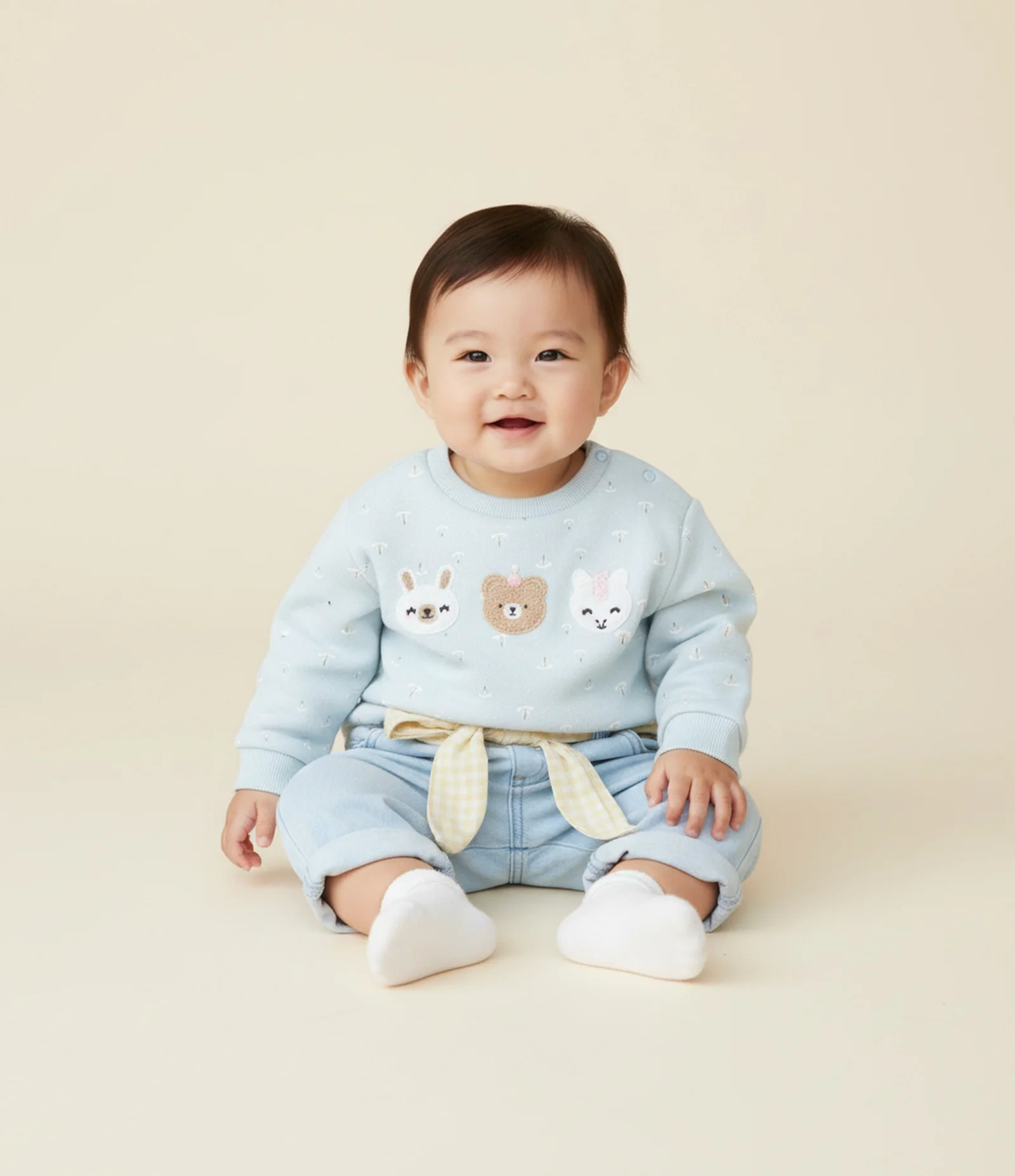 Casaco Fechado Infantil em Moletom com Bordado de Bichinhos  - Tam RN a 18 Meses Azul 1