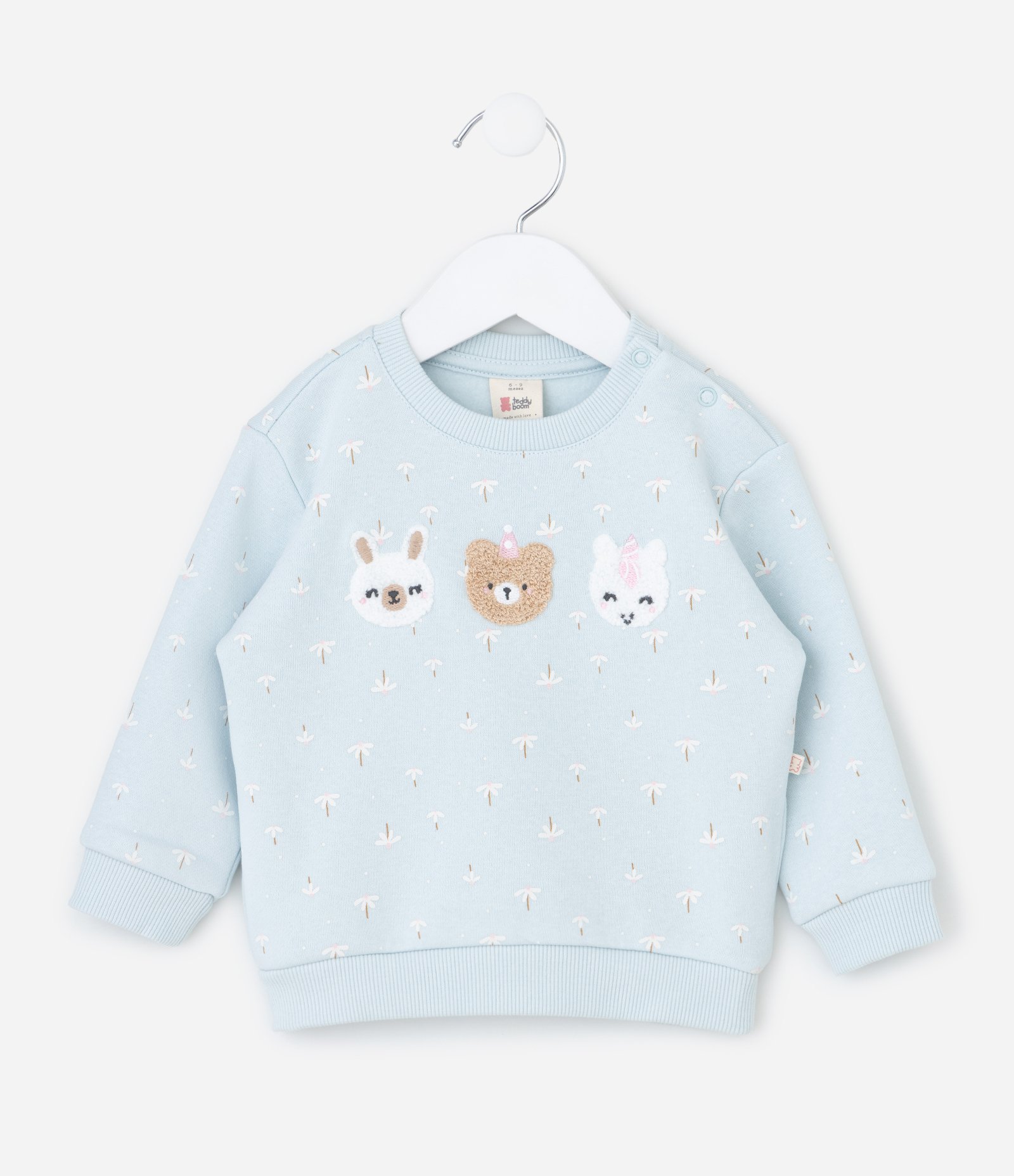 Casaco Fechado Infantil em Moletom com Bordado de Bichinhos  - Tam 0 a 18 Meses Azul 1