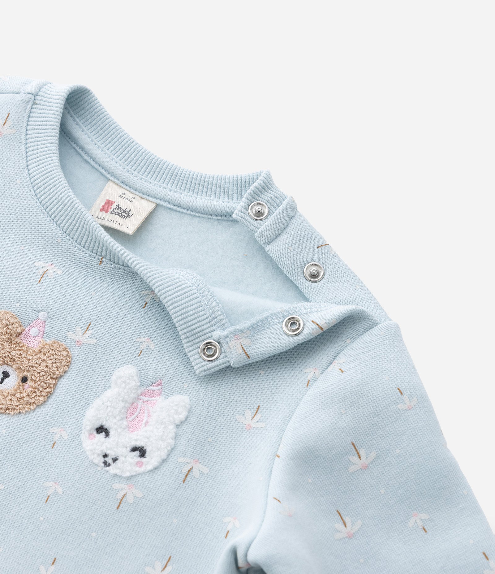 Casaco Fechado Infantil em Moletom com Bordado de Bichinhos  - Tam 0 a 18 Meses Azul 5