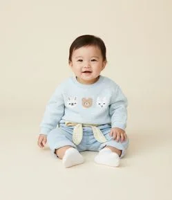 Casaco Fechado Infantil em Moletom com Bordado de Bichinhos  - Tam RN a 18 Meses