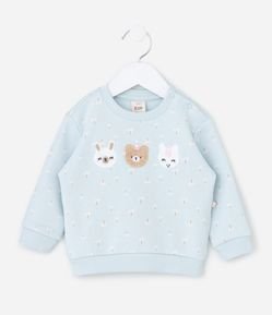 Casaco Fechado Infantil em Moletom com Bordado de Bichinhos  - Tam 0 a 18 Meses