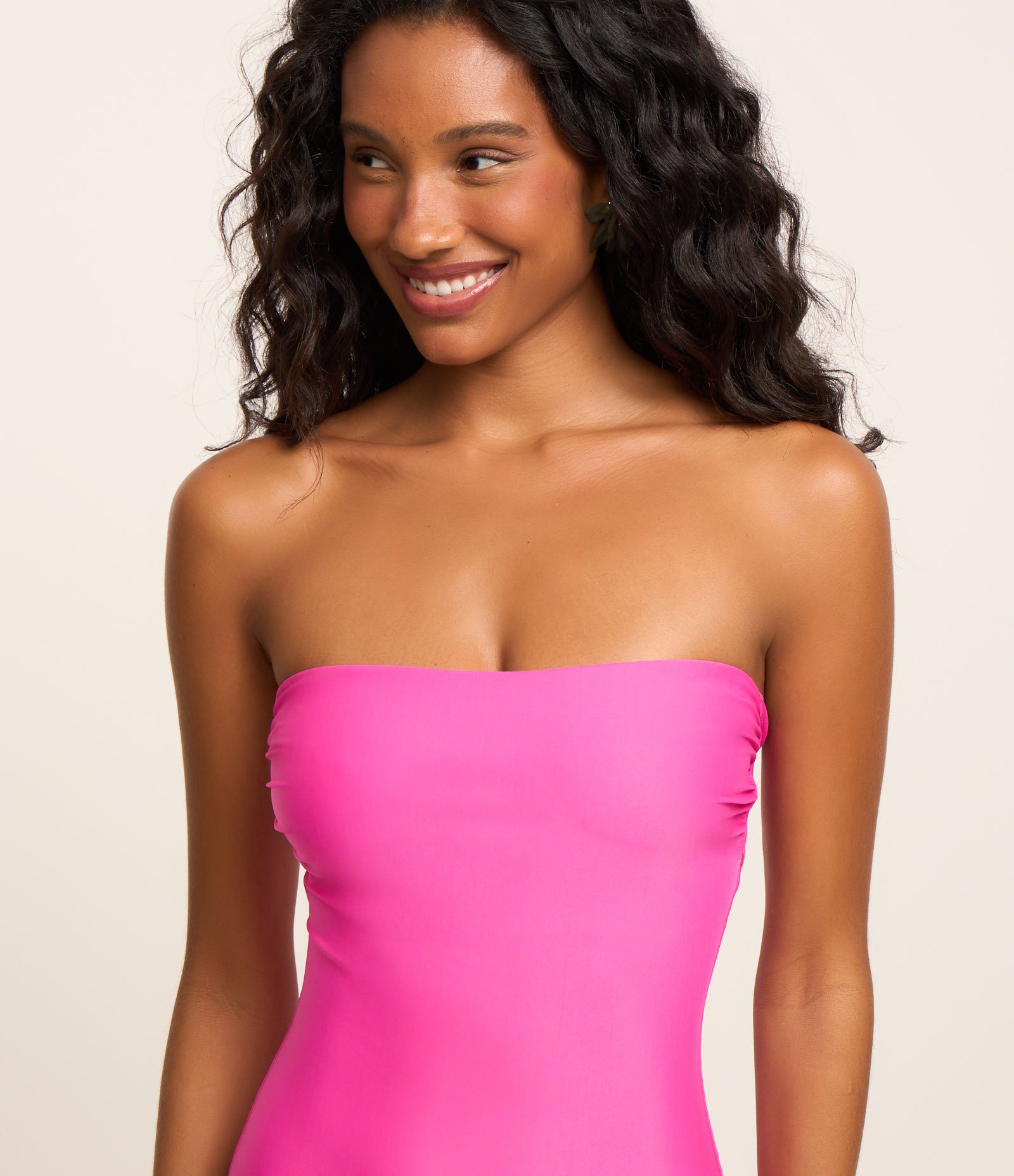 Maiô Sem Alça em Microfibra com Busto Drapeado Pink 3