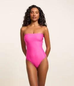 Maiô Sem Alça em Microfibra com Busto Drapeado