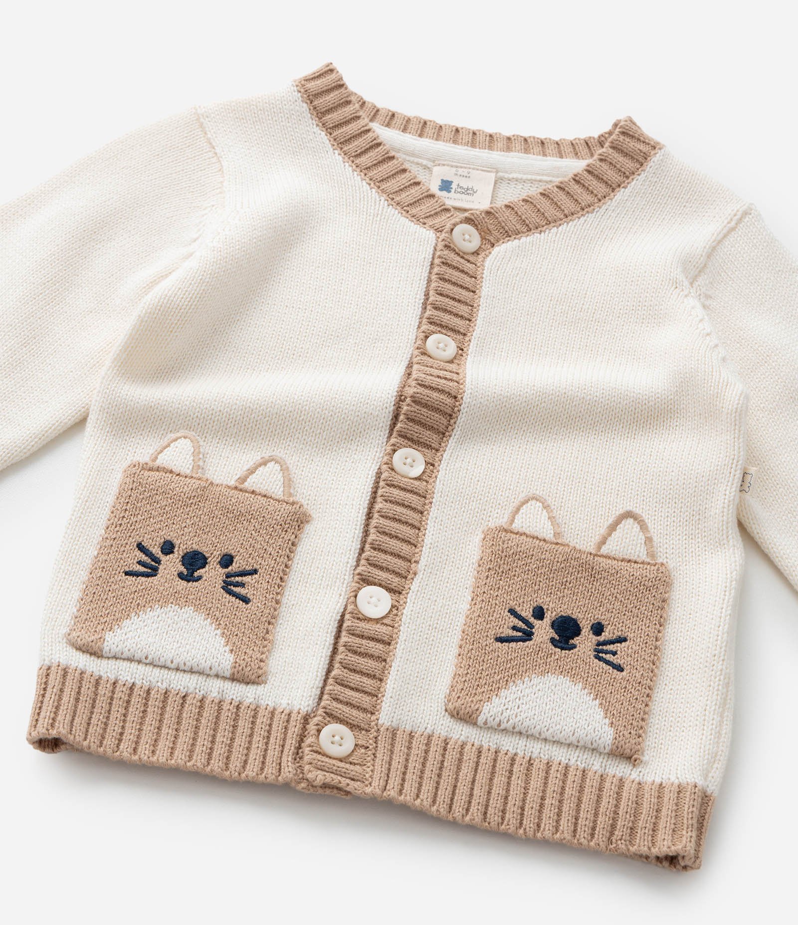 Cardigan Infantil com Bolsos Carinha de Bichinhos - Tam 0 a 18 meses Bege 5