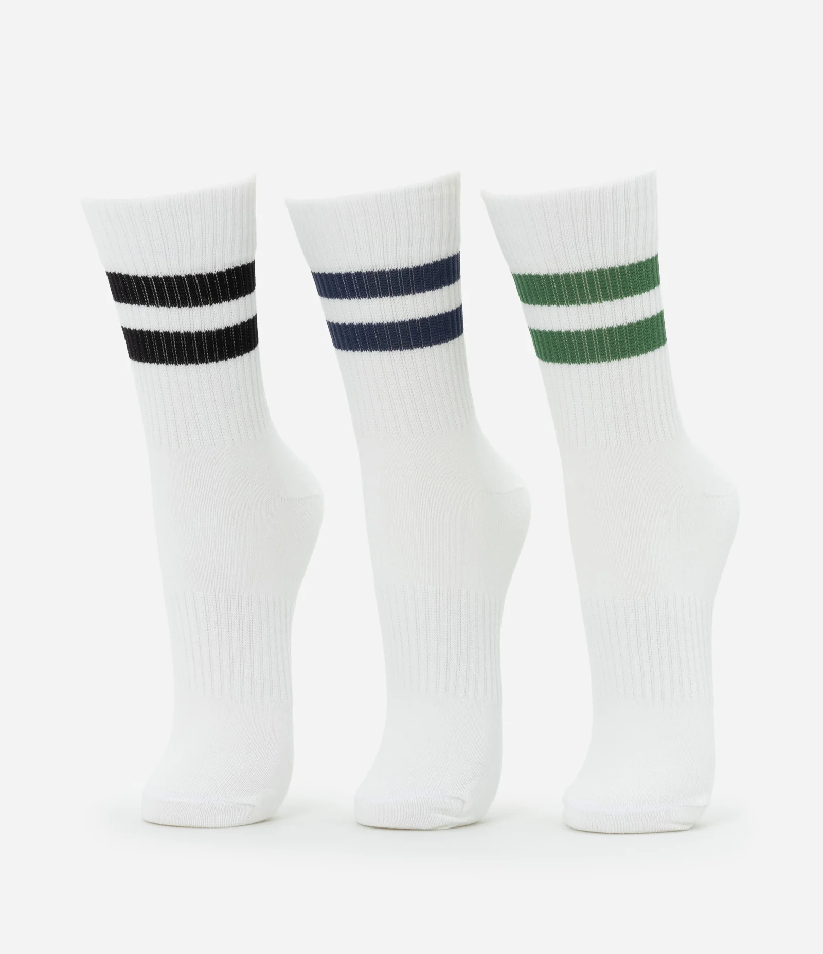 Kit 03 Meias Cano Alto em Algodão Canelado e Listrado Branco 1