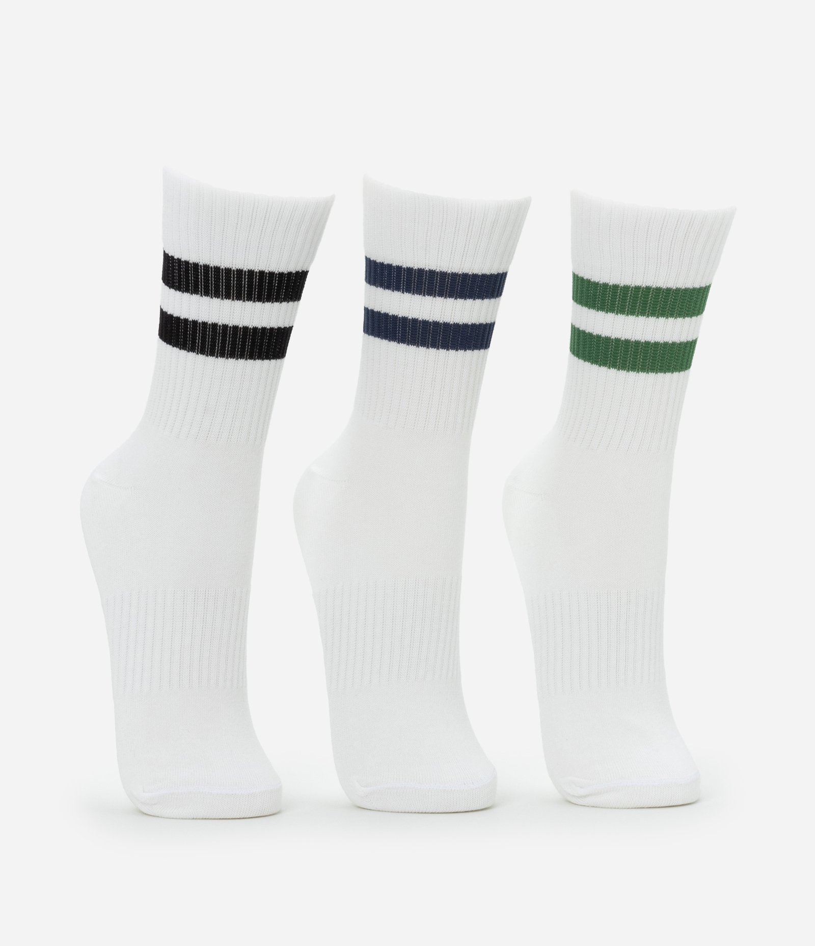 Kit 03 Meias Cano Alto em Algodão Canelado e Listrado Branco 2