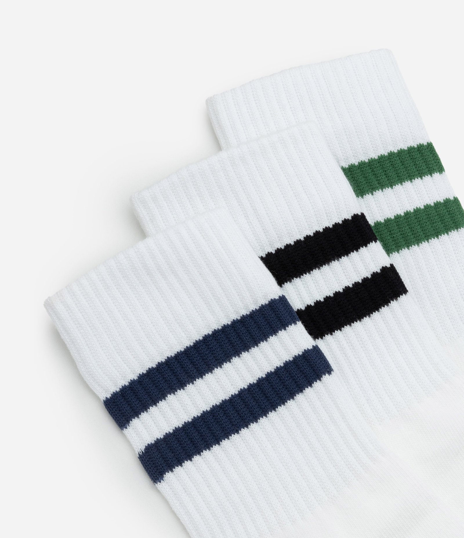 Kit 03 Meias Cano Alto em Algodão Canelado e Listrado Branco 4