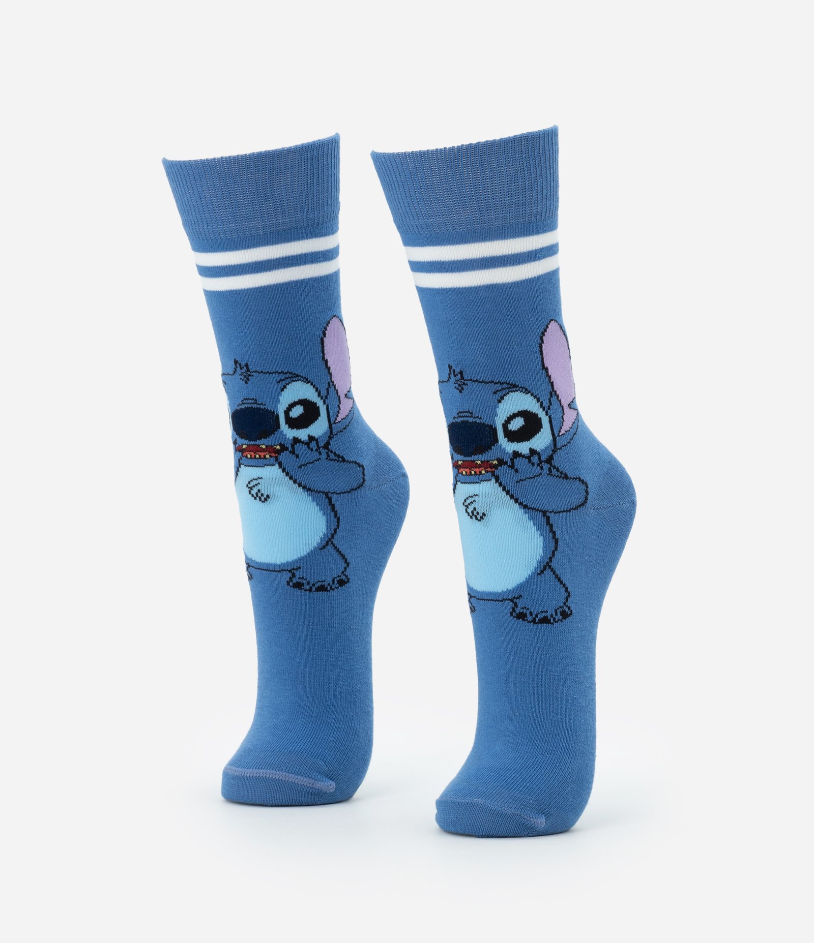 Meia Cano Alto em Algodão com Estampa Stitch Azul 1