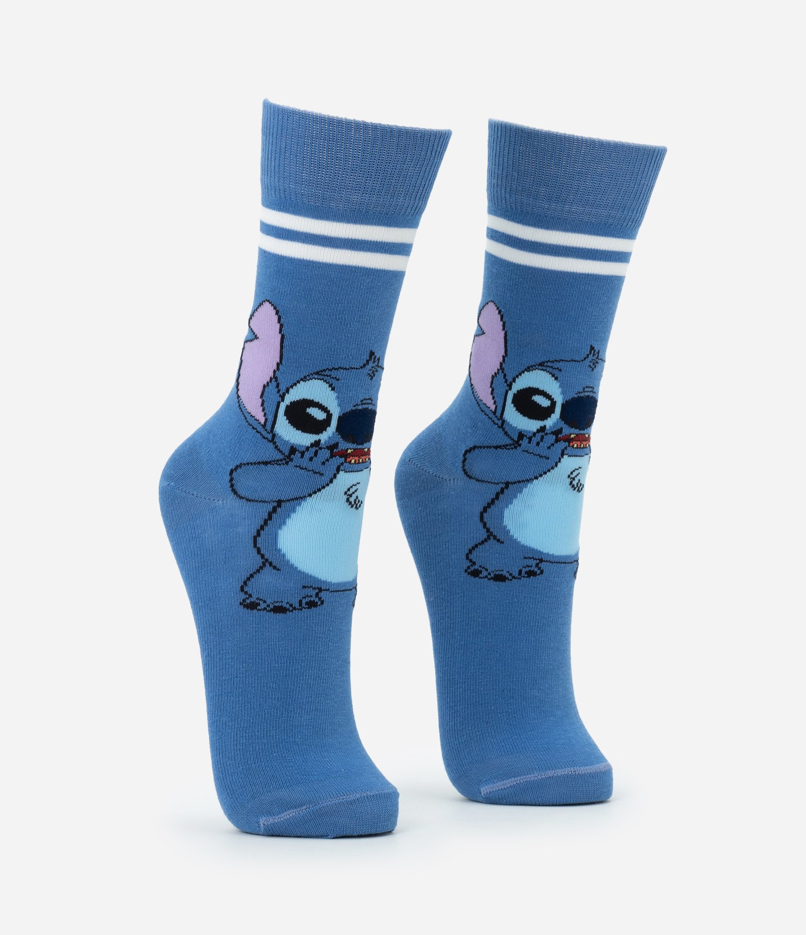 Meia Cano Alto em Algodão com Estampa Stitch Azul 2