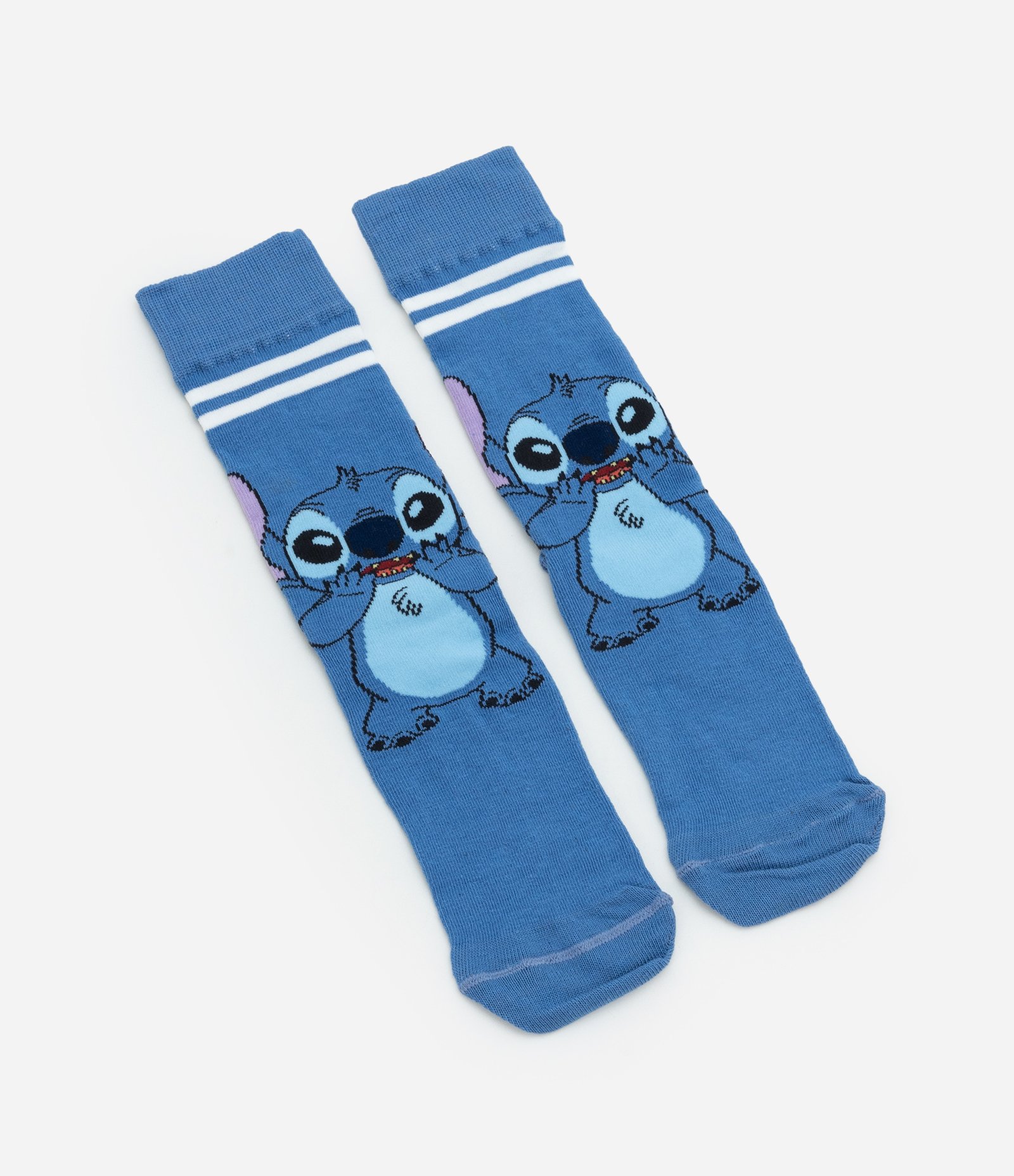 Meia Cano Alto em Algodão com Estampa Stitch Azul 4