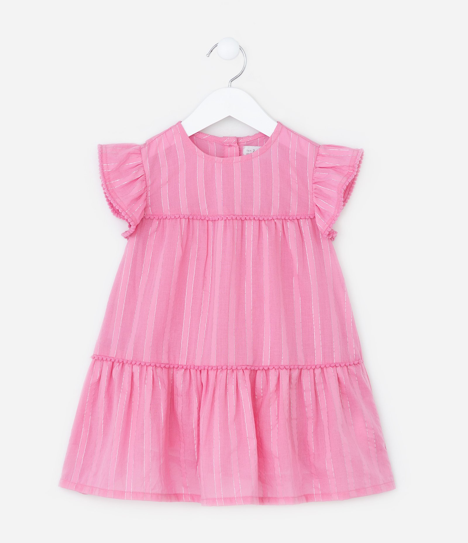 Vestido Marias Infantil com Fio Metalizado e Mini Pompons - Tam 1 a 6 Anos Rosa 1