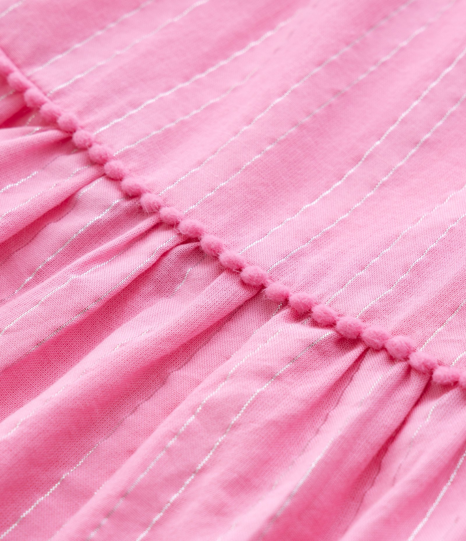 Vestido Marias Infantil com Fio Metalizado e Mini Pompons - Tam 1 a 6 Anos Rosa 5