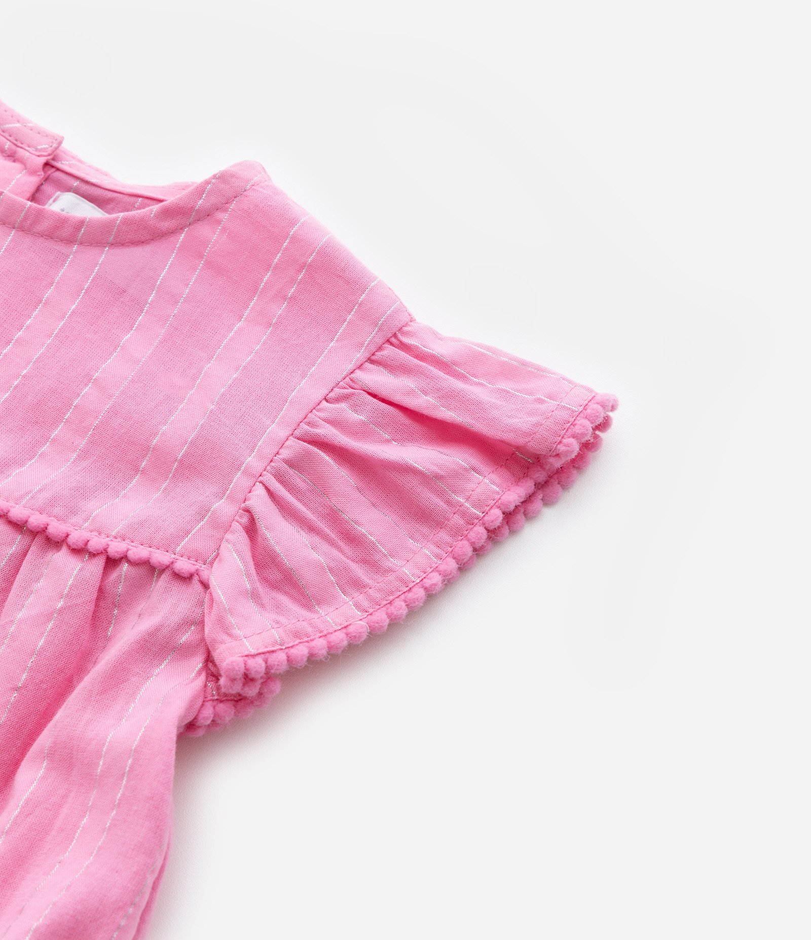 Vestido Marias Infantil com Fio Metalizado e Mini Pompons - Tam 1 a 6 Anos Rosa 6