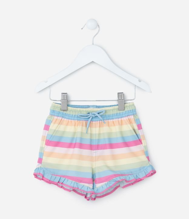 Short Infantil com Babadinho e Estampa Listrada - Tam 1 a 6 Anos
